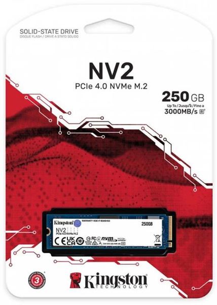 Накопичувач SSD 250GB M.2 NVMe Kingston NV2 M.2 2280 PCIe Gen4.0 x4 (SNV2S/250G) 428251 фото