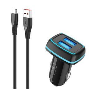 Автомобільний зарядний пристрій SkyDolphin SZ18T (2USB, 3.4A) Black (AZP-000100) + кабель Type-C 463614 фото