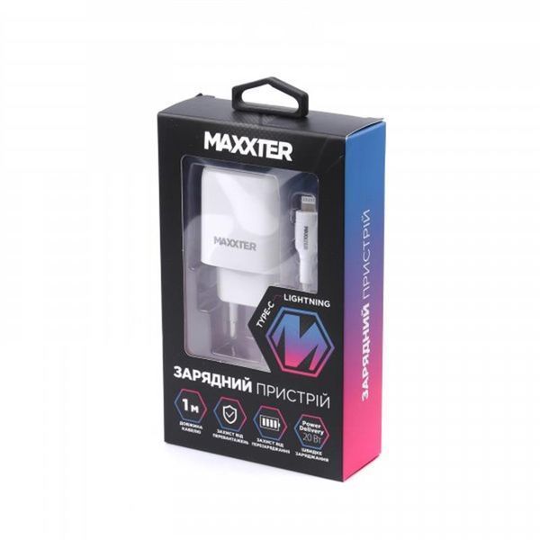 Мережевий зарядний пристрій Maxxter (1USBх3А) QC3.0 White (WC-PD-CtL-01) + кабель Lightning 365283 фото