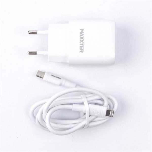 Мережевий зарядний пристрій Maxxter (1USBх3А) QC3.0 White (WC-PD-CtL-01) + кабель Lightning 365283 фото
