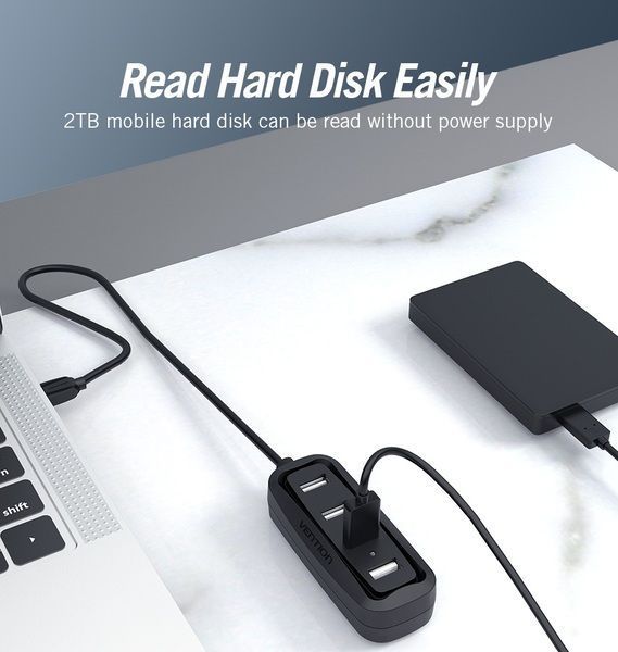Концентратор Vention USB Hub 4-Port 2.0 Black, 0.15 m (VAS-J43) 290621 фото