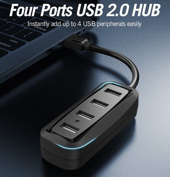 Концентратор Vention USB Hub 4-Port 2.0 Black, 0.15 m (VAS-J43) 290621 фото