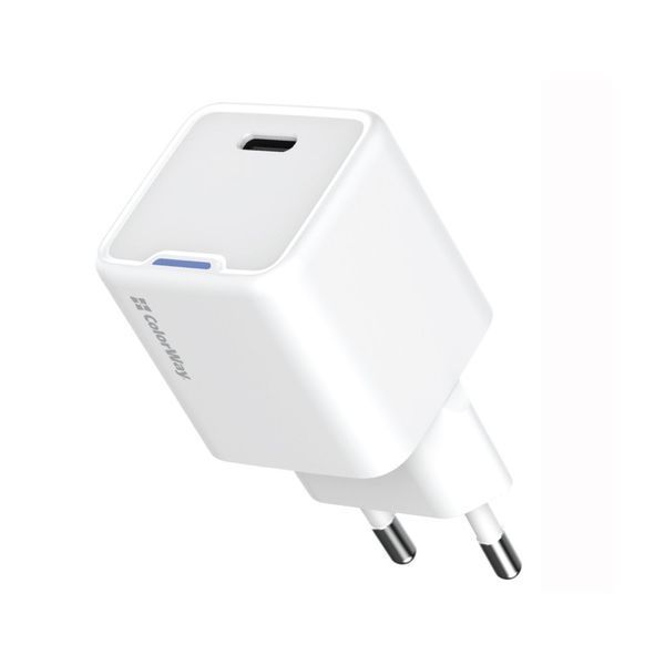 Мережевий зарядний пристрій ColorWay GaN Mini 30W PD Port PPS USB-C White (CW-CHS054PD-WT) 551229 фото