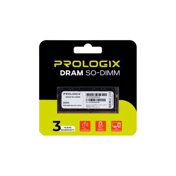 Модуль пам`ятi SO-DIMM DDR4 16GB/2666 Prologix (PRO16GB2666D4S) 492238 фото