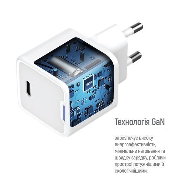 Мережевий зарядний пристрій ColorWay GaN Mini 30W PD Port PPS USB-C White (CW-CHS054PD-WT) 551229 фото