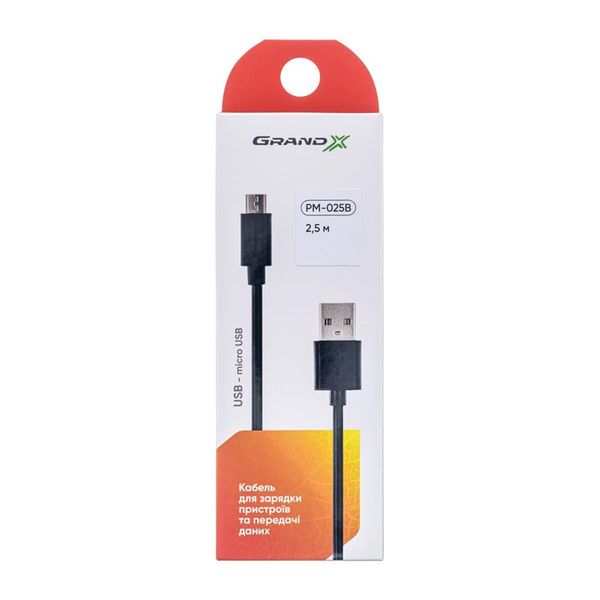 Кабель Grand-X USB - micro USB (M/M), Cu, 2.5 м, Black (PM025B) 313510 фото