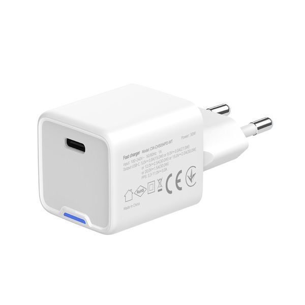 Мережевий зарядний пристрій ColorWay GaN Mini 30W PD Port PPS USB-C White (CW-CHS054PD-WT) 551229 фото