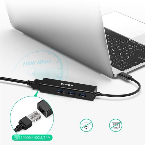 Мережевий адаптер Choetech HUB-U02 4-In-1 USB-C to RJ45 435404 фото