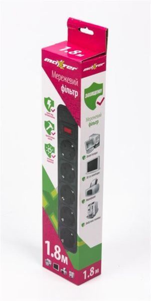 Фільтр живлення Maxxter 5 розеток 1.8м (SPM5-G-6B) чорний 150873 фото
