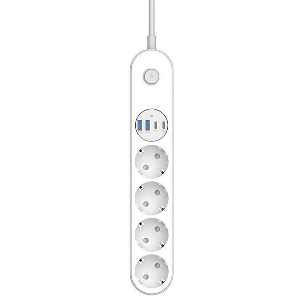 Фільтр живлення ColorWay CW-CHE44PDW 4 розетки, 4USB (Type-C PD20W + 3USB QC3.0) (45W), 2 м, White 606569 фото