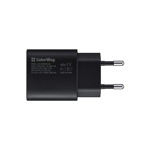 Мережевий зарядний пристрій ColorWay Power Delivery Port PPS (1USB-Cx3A) (25W) Black (CW-CHS033PD-BK) 355675 фото