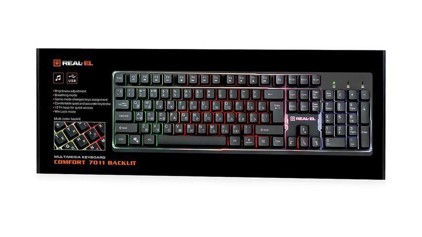 Клавіатура REAL-EL Comfort 7011 Backlit Ukr Black 308613 фото
