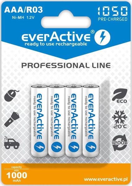 Акумулятор everActive AAA/HR03 Ni-MH 1050mAh BL 4шт 291222 фото