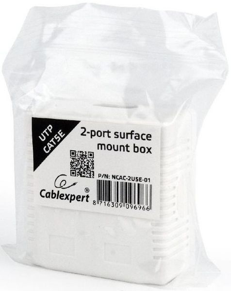 Розетка Cablexpert (NCAC-2U5E-01) 2хRJ-45, Cat5Е, зовнішня, біла 203379 фото