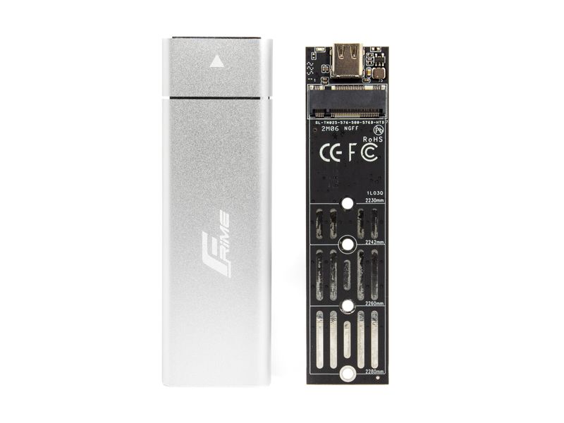 Зовнішня кишеня Frime M.2 NGFF SATA, USB 3.1 Type-C, Metal, Silver (FHE221.M2UC) 482261 фото