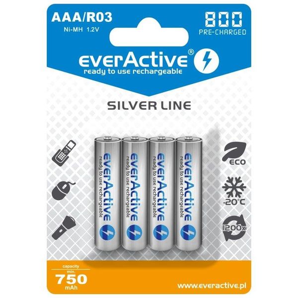 Акумулятор everActive AAA/HR03 Ni-MH 800mAh BL 4шт 291223 фото