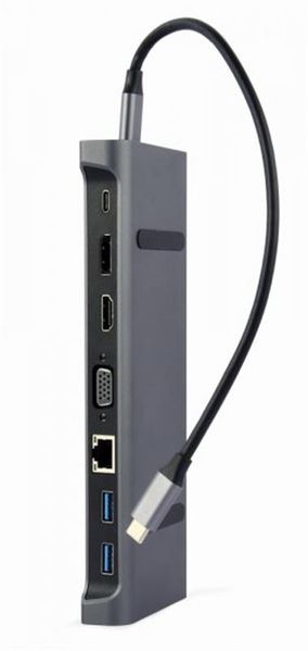 Док-станція Cablexpert USB-C 9-в-1 (A-CM-COMBO9-02) USB-хаб + HDMI/VGA/PD/LAN/3.5-мм аудіо 445185 фото