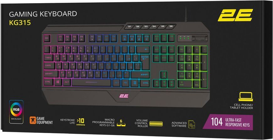 Клавіатура 2E Gaming KG315 RGB USB Black Ukr (2E-KG315UBK) 479686 фото